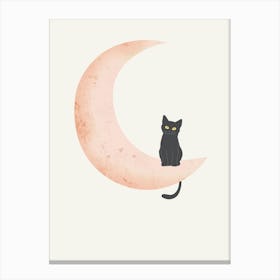 Black Cat On The Pink Moon Canvas Print