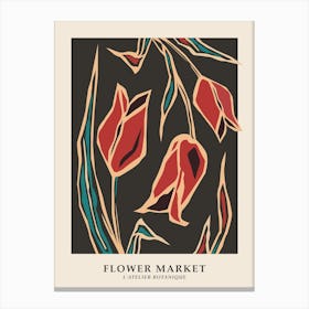 Flower market, Black red tulips, Retro abstract flowers Canvas Print