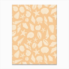 Scattered Seashell Shapes Off White on Orange Canvas Print