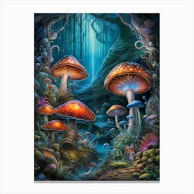 Neon Mushrooms In A Magical Forest (30) Canvas Print