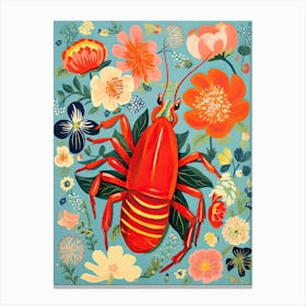Summer Lobster And Flowers Illustration 3 Canvas Print