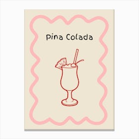 Pina Colada Doodle Poster Pink & Red Canvas Print