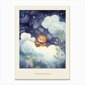 Baby Woodchuck Sleeping In The Clouds Nursery Poster Canvas Print