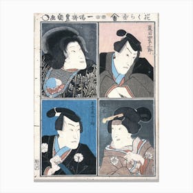 Four Actors In The Roles Of Natsume Shirosaburo, Ishido Unemenosuke, Katsuragi, And Kijin Omatsu By Utaga Canvas Print