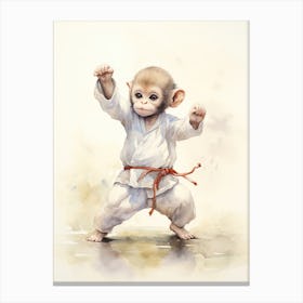 Monkey Painting Practicing Tai Chi Watercolour 1 Canvas Print