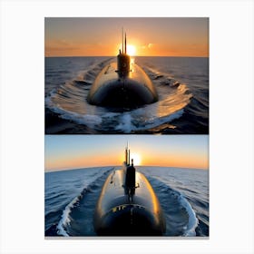 Two Submarines In The Ocean-Reimagined Canvas Print