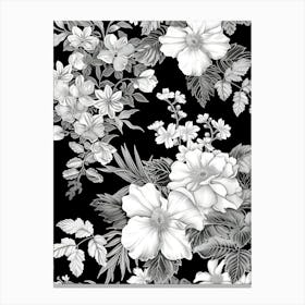 Great Japan Hokusai Black And White Flowers 4 Canvas Print