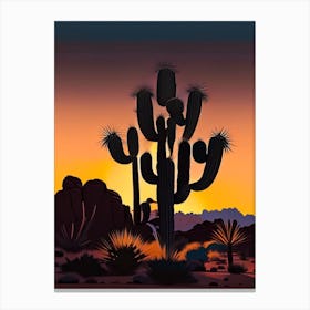 Joshua Trees At Dawn In Desert Vintage Botanical Line Drawing  (11) Canvas Print