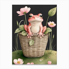 Cute Pink Frog In A Floral Basket (13) Canvas Print