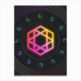 Neon Geometric Glyph in Pink and Yellow Circle Array on Black n.0324 Canvas Print