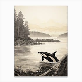 Detailed Pen Drawing Of An Orca Whale Canvas Print