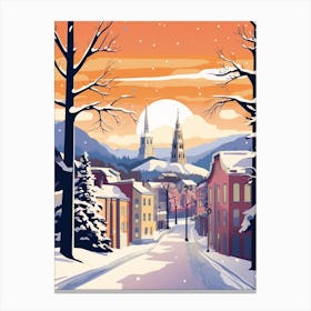 Vintage Winter Travel Illustration Oslo Norway 1 Canvas Print