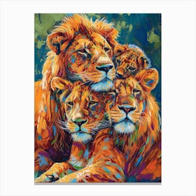 Asiatic Lion Family Bonding Fauvist Painting 1 Canvas Print