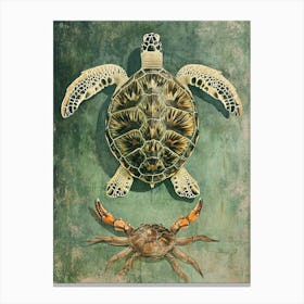 Vintage Sea Turtle & Crab Illustration 4 Canvas Print