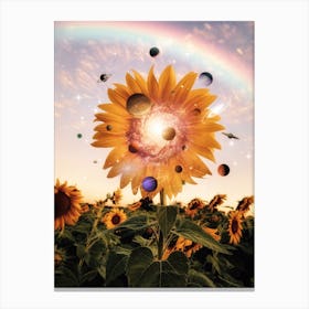 Sunflower And Solar System Planets Canvas Print