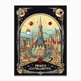 Prague, Czech Republic, Tarot Card Travel  Line Art 3 Canvas Print
