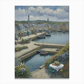 Harbourside Peaceful Mediterranean Harbor Village Scene Canvas Print