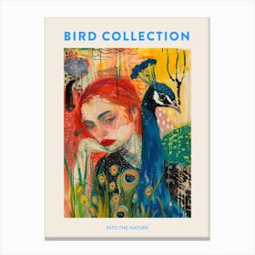Peacock & Red Haired Woman Mixed Media Poster Canvas Print