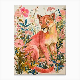 Floral Animal Painting Mountain Lion 2 Canvas Print