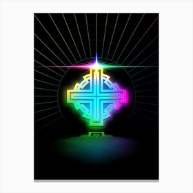 Neon Geometric Glyph in Candy Blue and Pink with Rainbow Sparkle on Black n.0213 Canvas Print