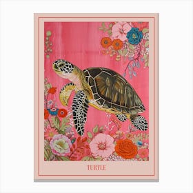 Floral Animal Painting Turtle 2 Poster Canvas Print