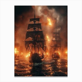 Pirate Ships On Fire Canvas Print