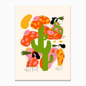 Woman With Spyglasses On Cactus Canvas Print