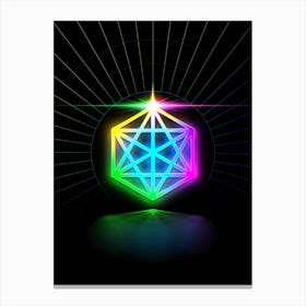Neon Geometric Glyph in Candy Blue and Pink with Rainbow Sparkle on Black n.0349 Canvas Print
