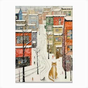 Cat In The Streets Of Sapporo   Japan With Snow 2 Canvas Print