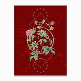 Vintage Cinnamon Rose Botanical with Geometric Line Motif and Dot Pattern n.0350 Canvas Print