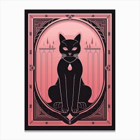 Strenght Tarot Card, Black Cat In Pink 3 Canvas Print