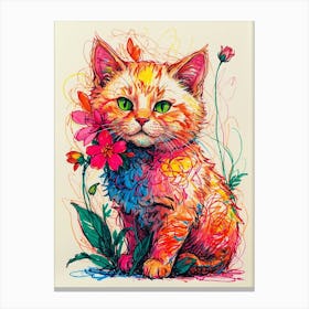 Cat With Flowers 1 Canvas Print