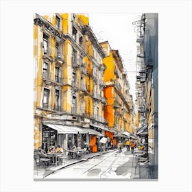Sketch Of A City Street 1 Canvas Print