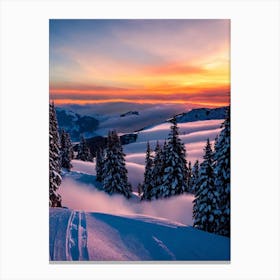 Laax, Switzerland Sunrise Skiing Poster Canvas Print
