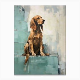 Irish Setter Dog, Painting In Light Teal And Brown 2 Canvas Print
