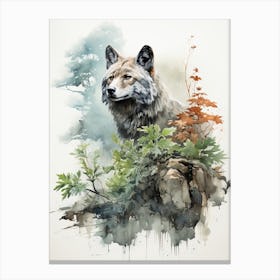 Wolf, Japanese Brush Painting, Ukiyo E, Minimal 3 Canvas Print