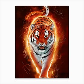 Tiger In Flames Canvas Print