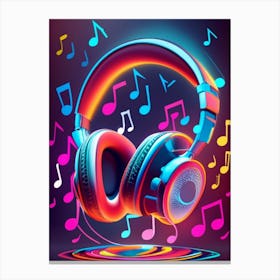 Music Notes And Headphones Canvas Print