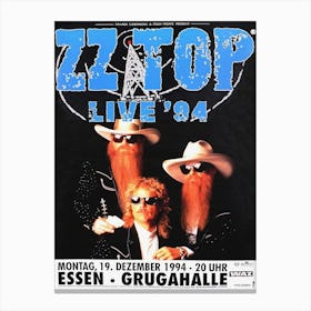 Zz Top Live 1994 Poster In Essen @ Grugahalle Germany Classic Rock Legends Canvas Print