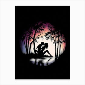 Silhouette Of A Woman Kissing Canvas Print