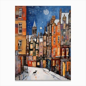 Cat In The Streets Of Edinburgh   Scotland With Snow 2 Canvas Print