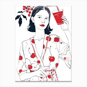 Woman Portrait With Cherries 7 Pattern Canvas Print