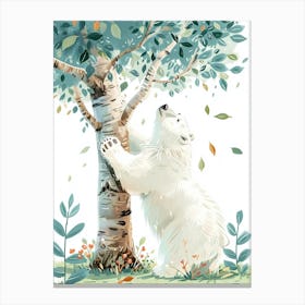 Polar Bear Scratching Its Back Against A Tree Storybook Illustration 1 Canvas Print