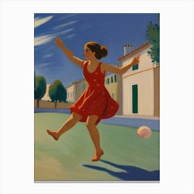 Girl Kicking A Ball Canvas Print