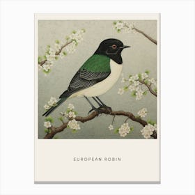 Ohara Koson Inspired Bird Painting European Robin 2 Poster Canvas Print