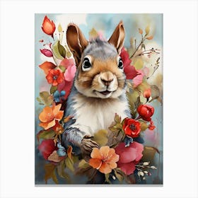 Squirrel With Flowers Canvas Print