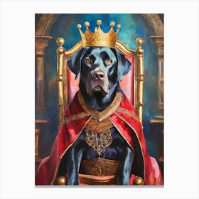 Painting Of A Labrador Wearing A Crown And Robe On A Throne Canvas Print