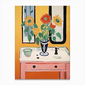 Bathroom Vanity Painting With A Sunflower Bouquet 1 Canvas Print