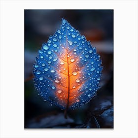 Blue Leaf With Water Droplets 1 Canvas Print