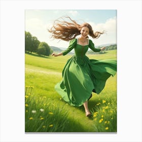 Running Girl In A Green Dress 2 Canvas Print